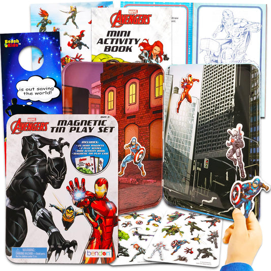Avengers Magnetic Creations tin contents for colorful, imaginative play and quick cleanup