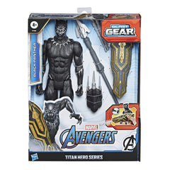 Avengers Black Panther figure in dynamic pose with launcher attached for high-energy play.