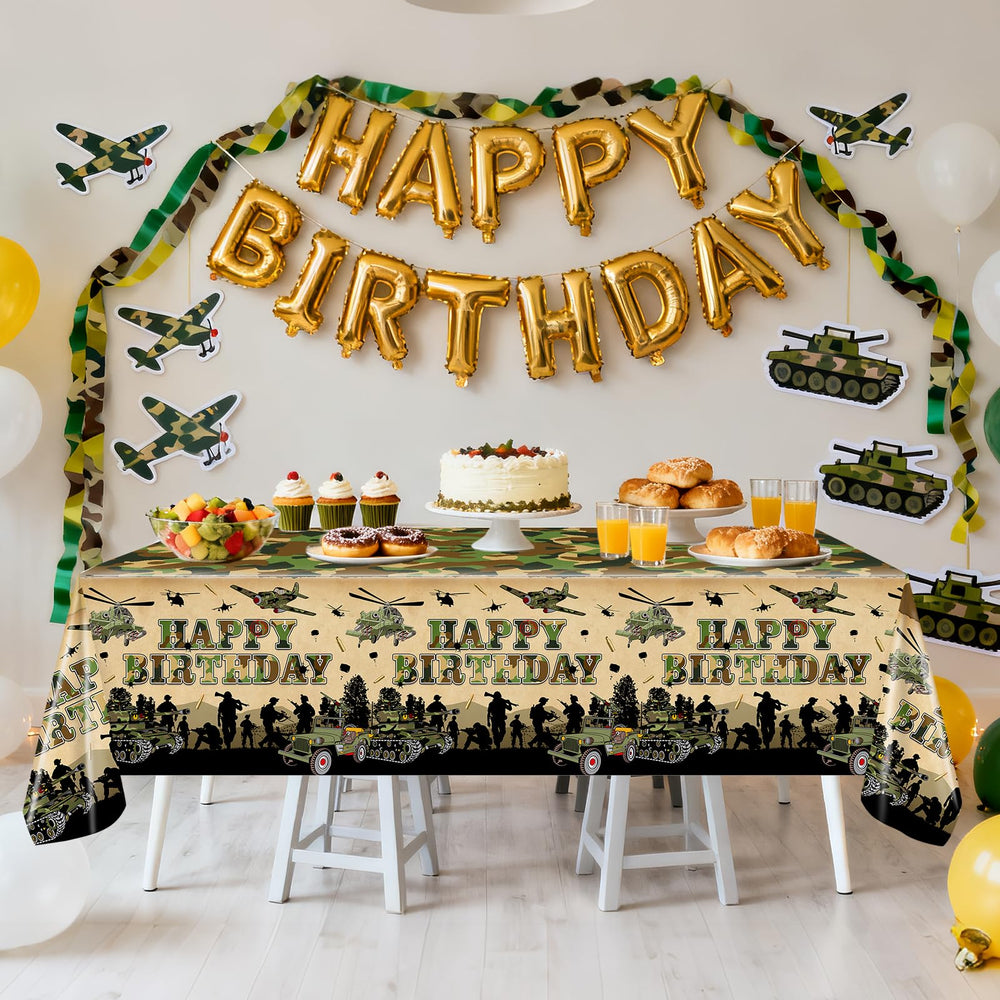 Avezano camo tablecloth shown in full size for large tables.