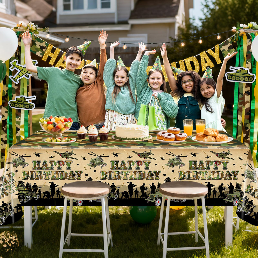 Avezano camo tablecloth suitable for outdoor use and quick cleanup.