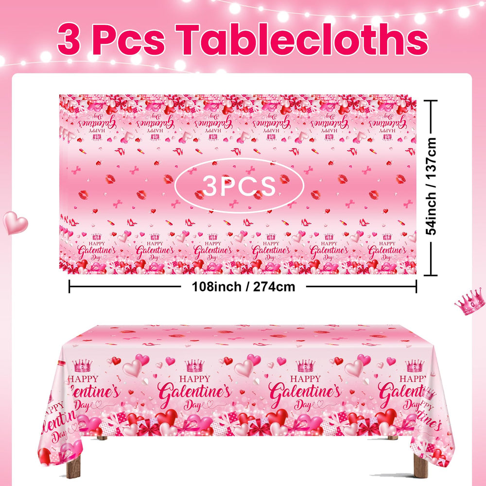 Avezano tablecloth featuring Happy Galentine's Day text for a celebratory backdrop.