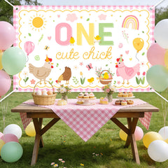 Avezano One Cute Chick Banner colorful chick design for farm party vibes.