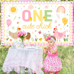 Avezano One Cute Chick Banner size 6x3.6ft creates spacious party backdrops.