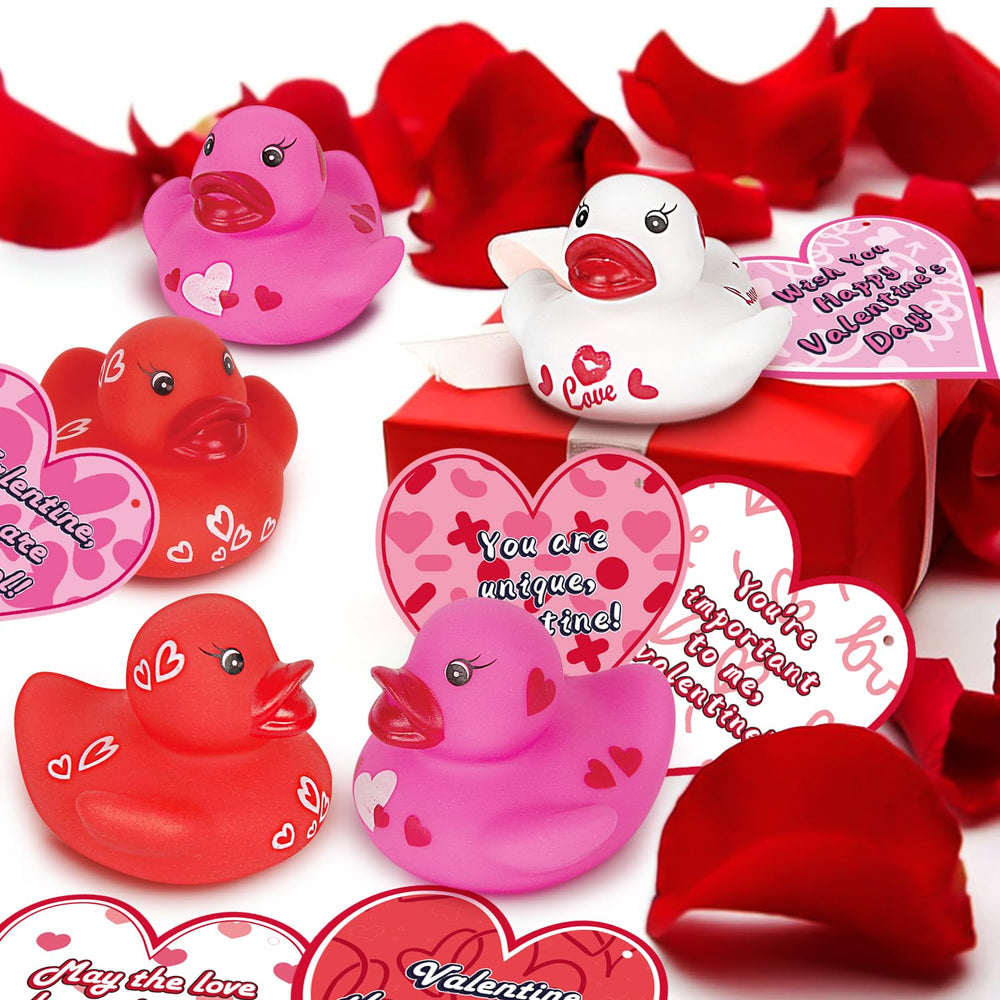 Close up heart patterns on Aviski rubber ducks.