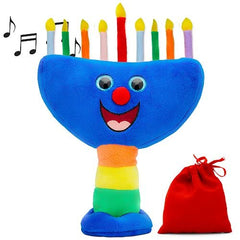 Aviv Judaica plush menorah with candle bag for simple storage after play.