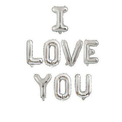 AVMBC I Love You letters balloon 16in silver, ideal as a romantic photo backdrop.