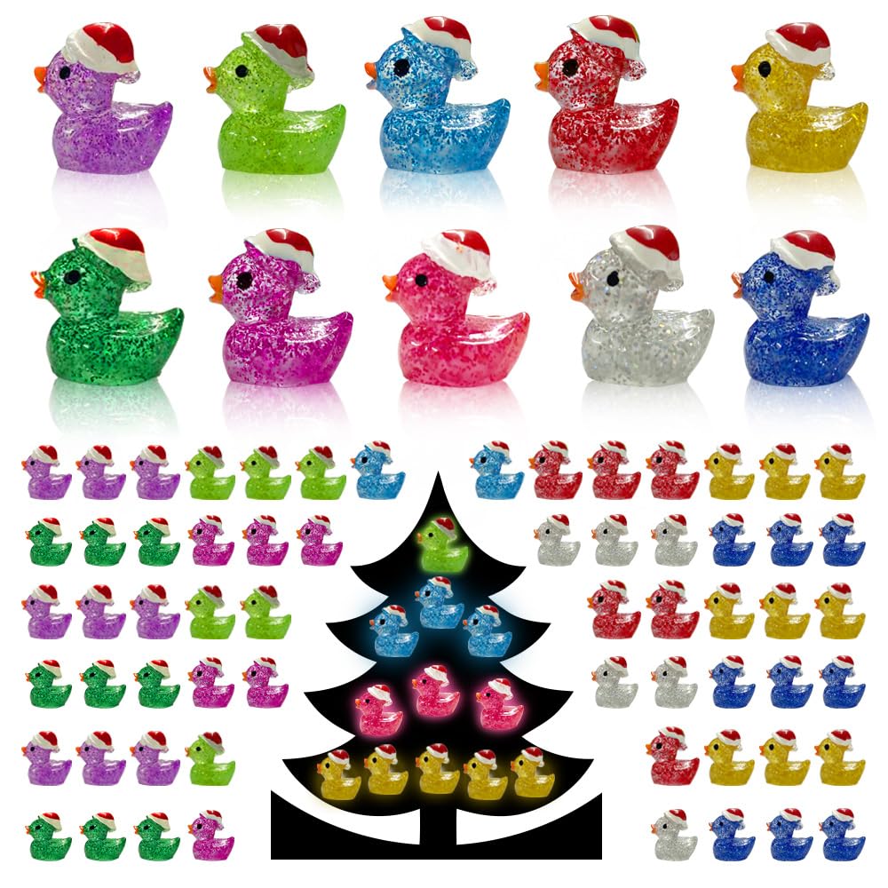 AWEELON Christmas glitter resin ducks for fairy gardens and dollhouses