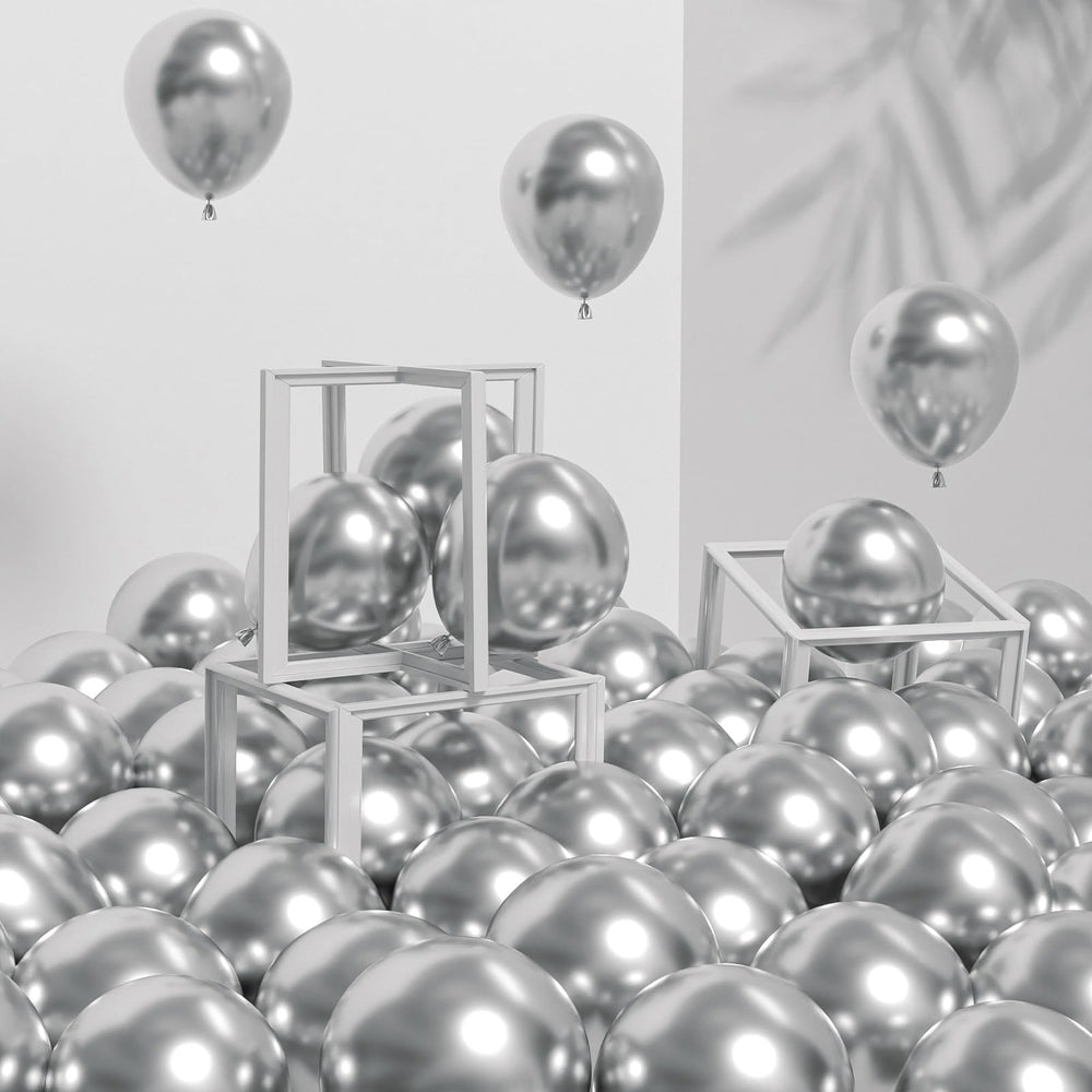Awenztech 120pcs metallic silver balloons pack for elegant party decor and arches.