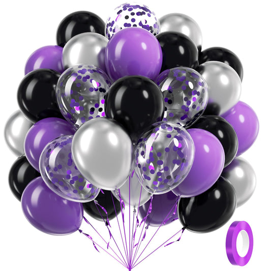 awenztech 60pcs purple and black balloon set, durable latex for vibrant party decor.