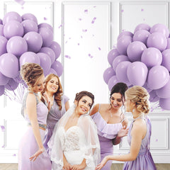 Awenztech baby shower decor with light purple balloons and complementary accents.