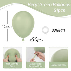 Awenztech dusty-green balloons close-up shows premium latex and rich color.