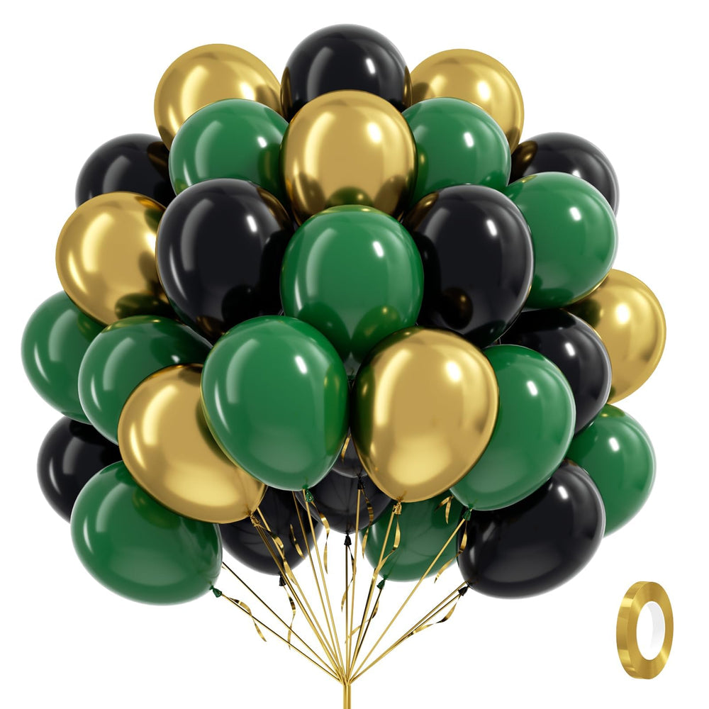 Awenztech green and black balloons 12inch pack for bold jungle safari party decor.