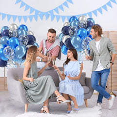 Awenztech pastel blue balloon adds soft accent to baby showers.