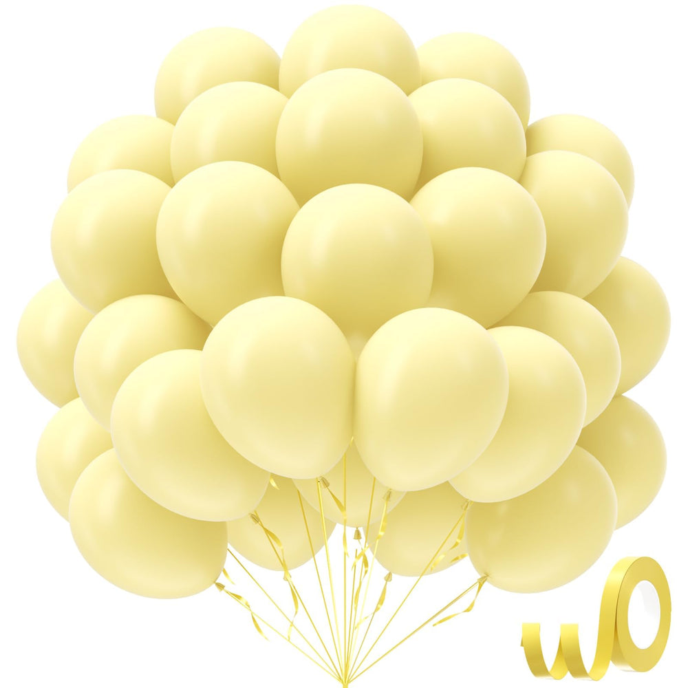 awenztech pastel yellow balloons 12in, 50-pack for vibrant party decor.