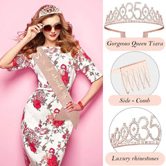 Awfrky 35th birthday sash glitter displays 35 & Fabulous for celebration.