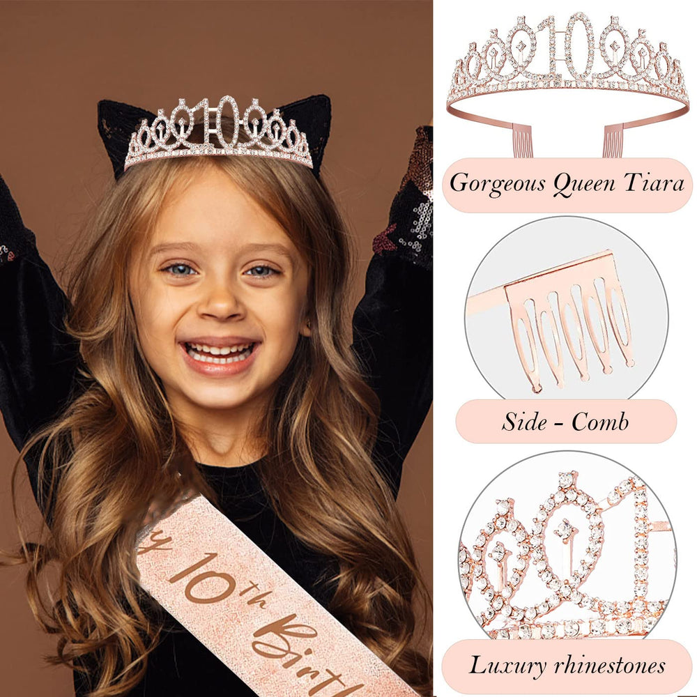 Awfrky rose gold Happy 10th Birthday cake topper brightens cakes and cupcakes.
