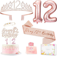 Awfrky rose gold 12th birthday crown with secure combs for stable wear