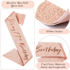 Awfrky rose gold 17th cake topper, adds festive sparkle to desserts