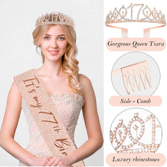 Awfrky rose gold 17th candles, long burn time and smokeless for safe celebrations