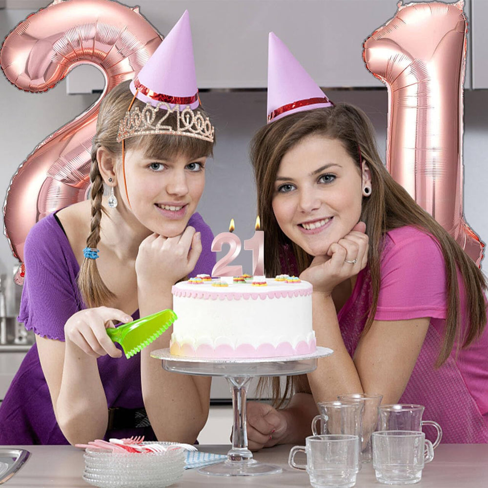 Awfrky rose gold 21 candles burn long and smokeless for a clean cake look.