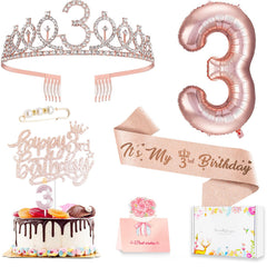 Awfrky rose gold 3rd birthday tiara with combs for secure fit and sparkle.