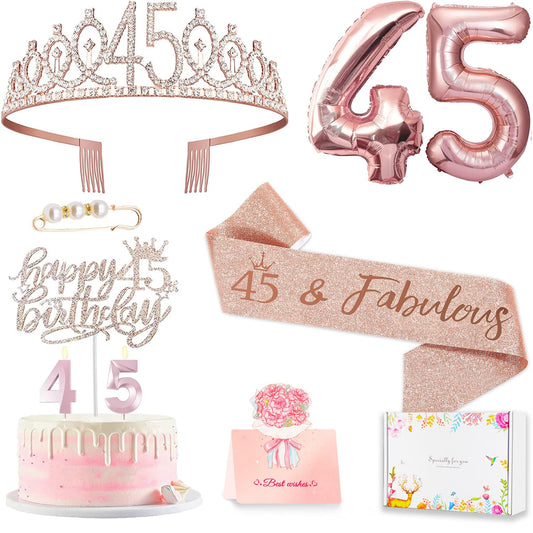 Awfrky rose gold 45th tiara crown with hair combs for secure wear