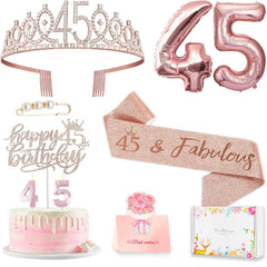 Awfrky rose gold 45th tiara crown with hair combs for secure wear