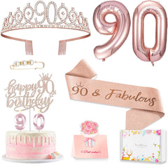 Awfrky rose gold 90th crown with rhinestones for a sparkling celebration.