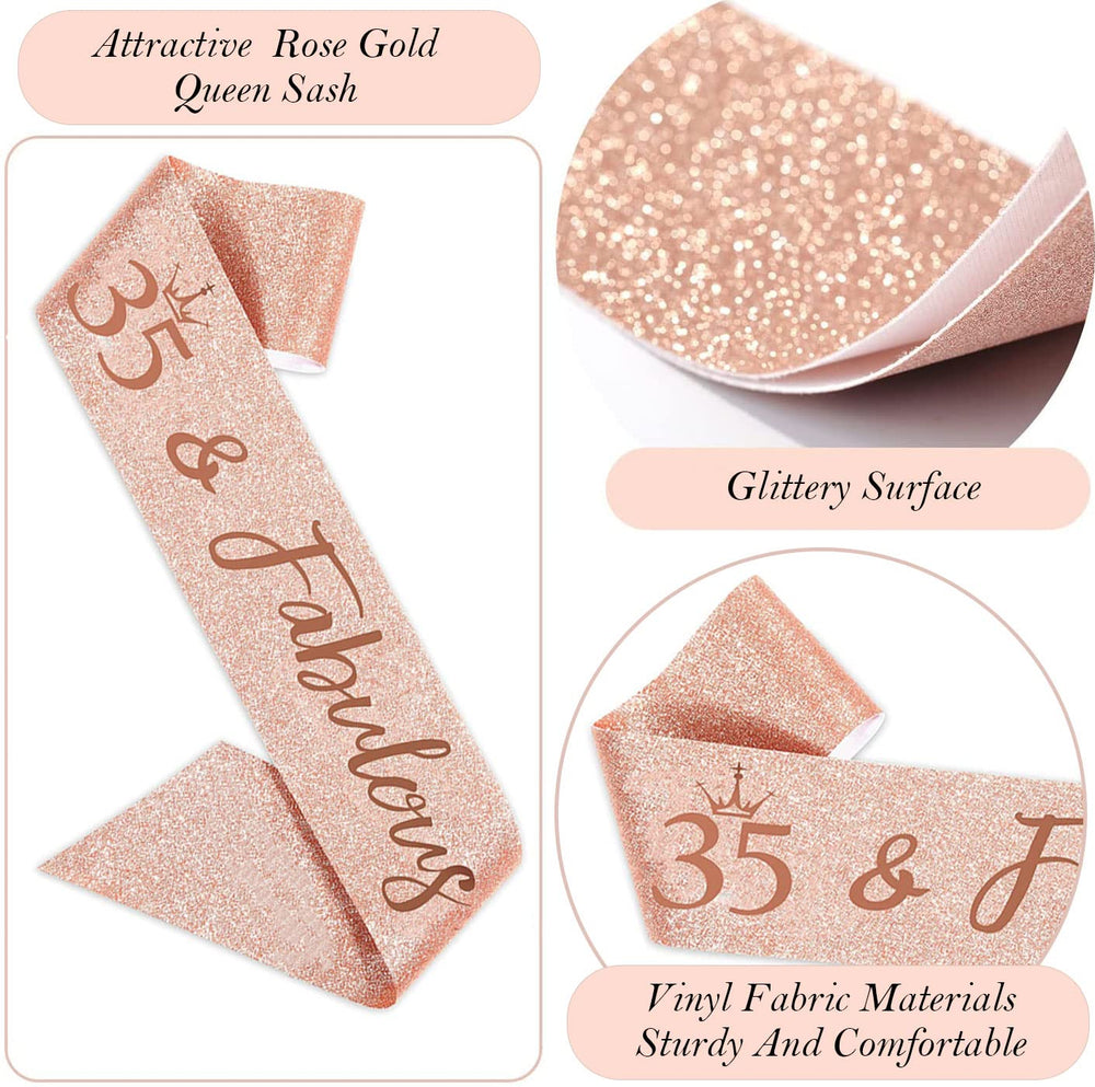 Awfrky rose gold cake topper adds a polished dessert accent.