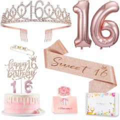 Awfrky Sweet 16 tiara crown adds sparkling flair for a photo-worthy party