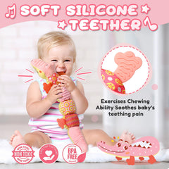 AWOTOY crocodile musical toy pink rattle feature supports early listening.