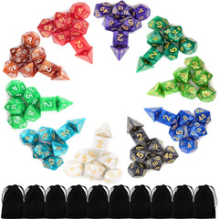 Awpeye 10x7 dice set with colorful numbers and clear gold white lettering for easy reads.