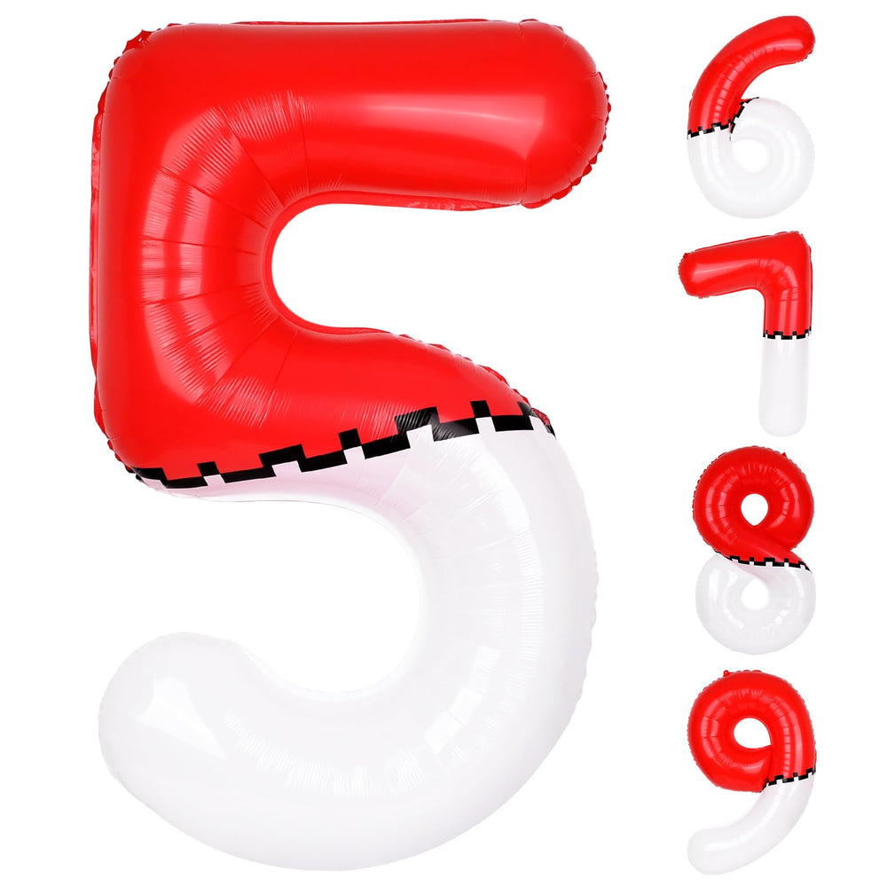 AXBMM 40-inch number-5 balloon in red and white cartoon style for bold party decor.