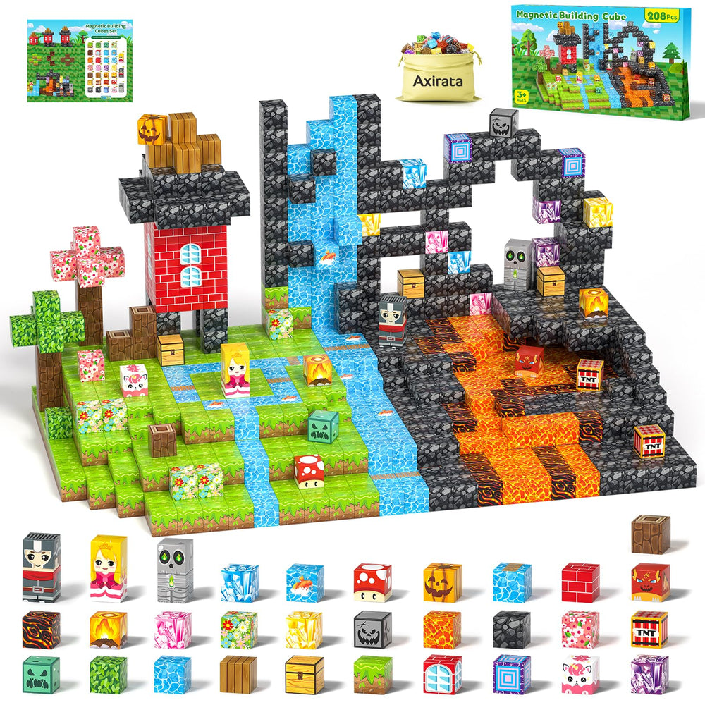 Axirata 208-piece magnetic blocks form forest world scene for creative play.