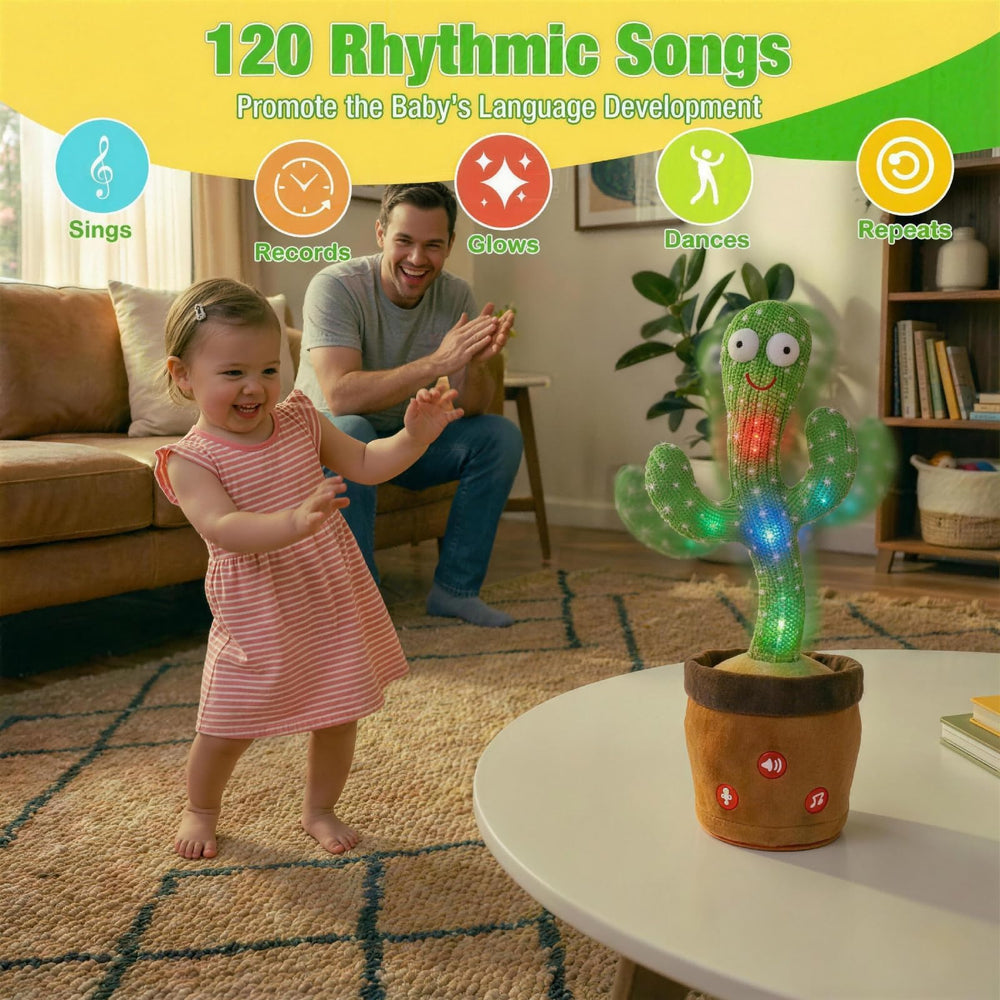 Ayeboovi cactus toy recording and repeating words feature in action.