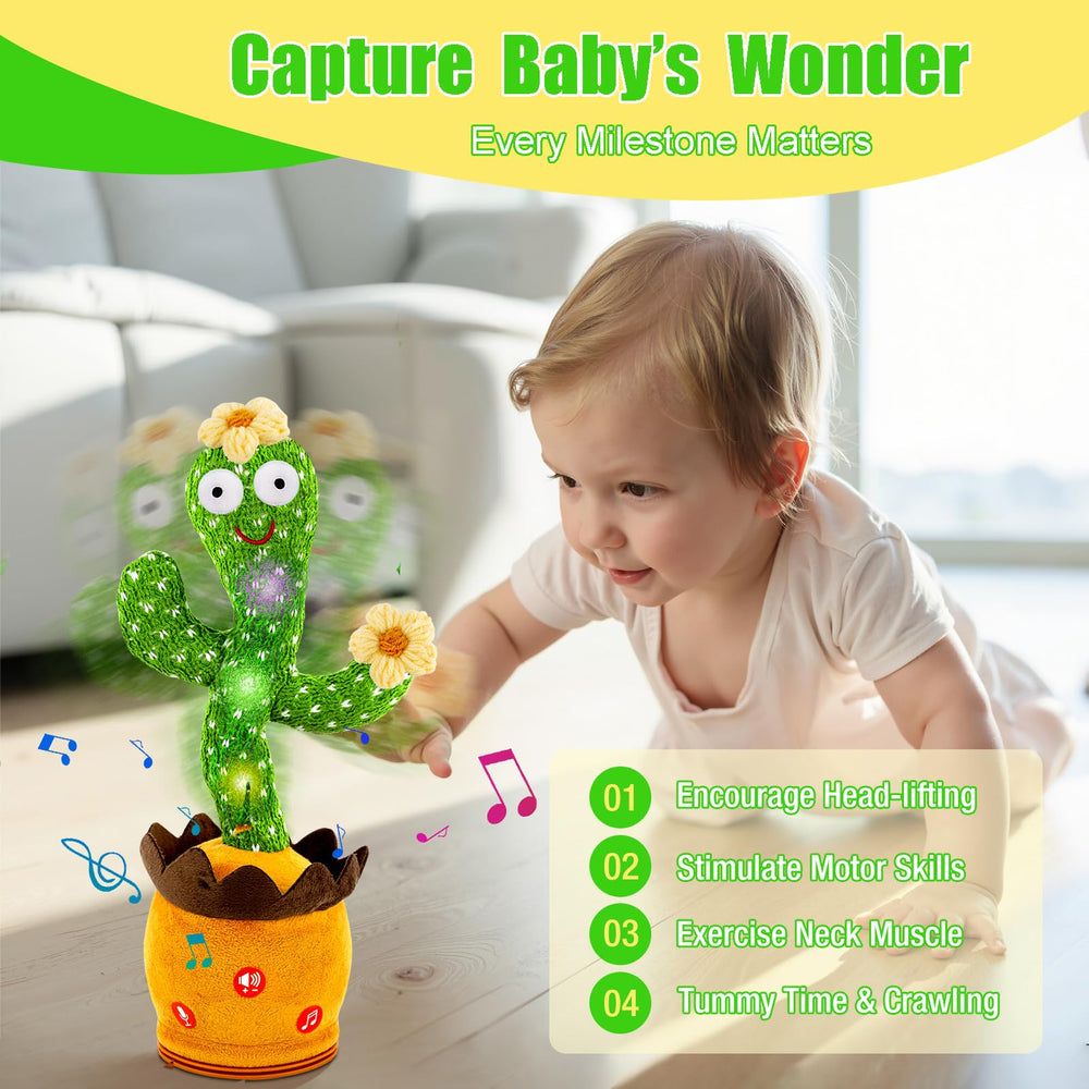Ayeboovi Dancing Talking Cactus plush body invites cozy hugs and affection.