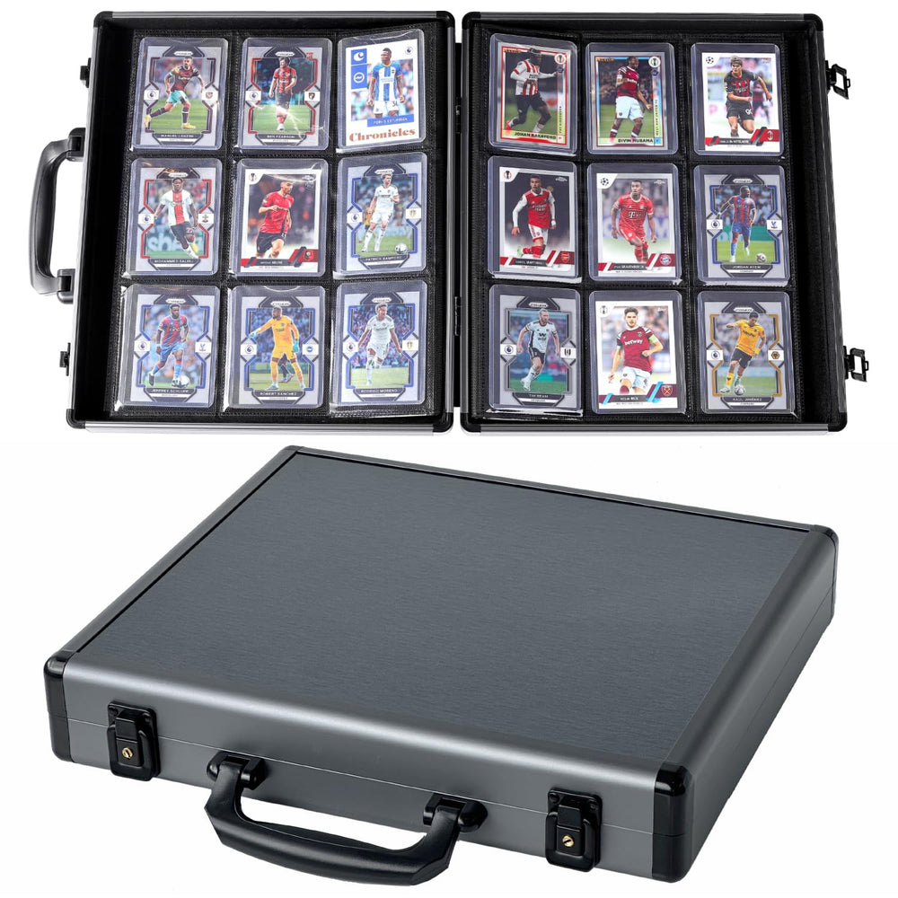 Azamou toploader binder with 216 top loaders, closed for secure storage.