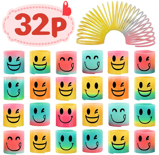 AZEN 32 Pcs Mini Spring Favors in rainbow colors for party bags and fidget play.