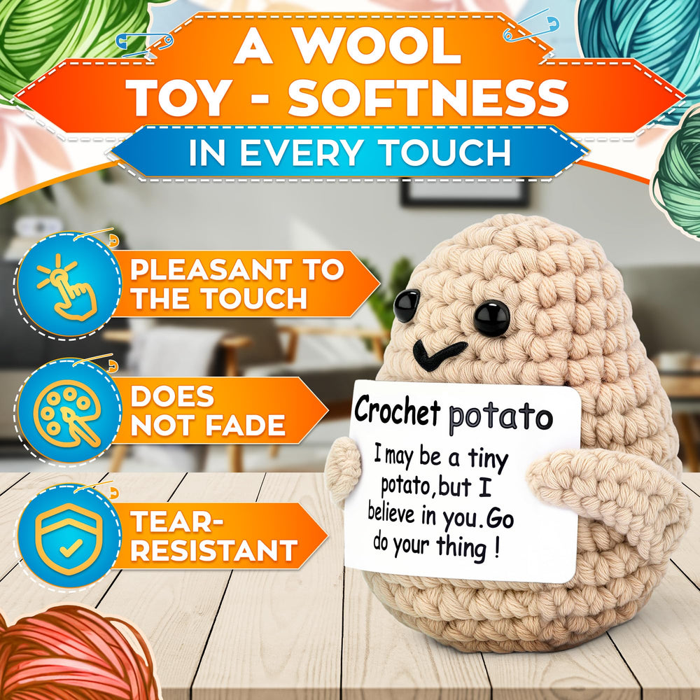 AZZORI crochet potato displayed on desk for cute decor.