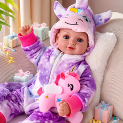 BABESIDE 15inch doll wearing unicorn hoodie for imaginative play and comfort.