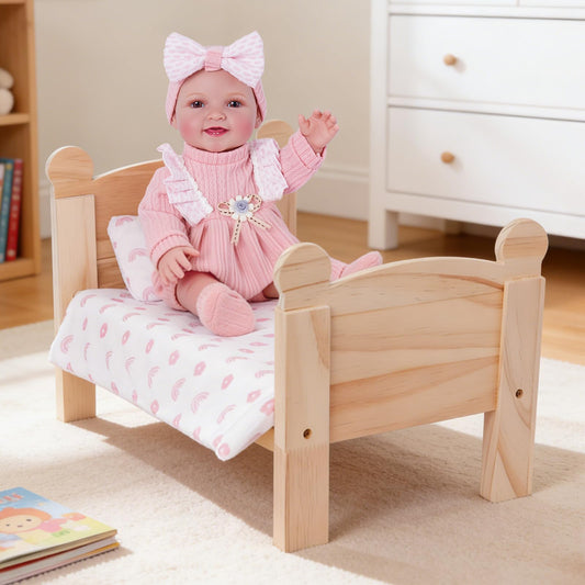 BABESIDE 3 Pcs Baby Doll Crib with Bedding shows easy assembly for 12-16 inch dolls