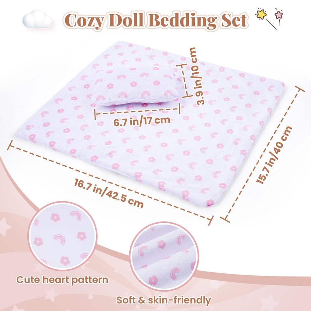 BABESIDE Closeup of pillow and blanket in the doll bed