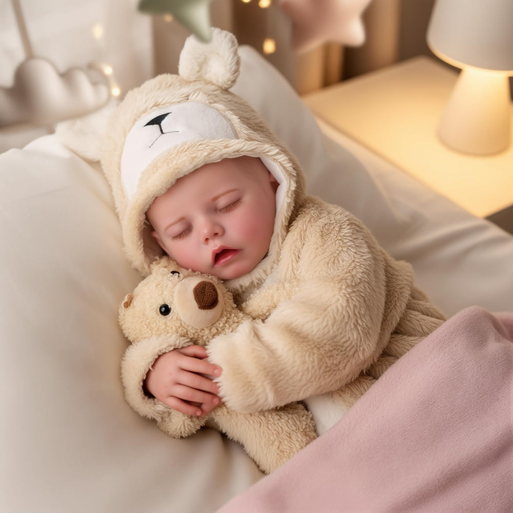 BABESIDE bedtime cuddle scene promotes soothing imaginative play.