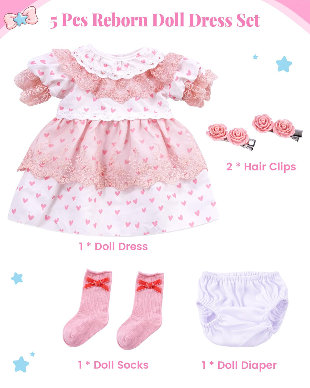 BABESIDE pink socks for 17-22 inch dolls, cozy play footwear