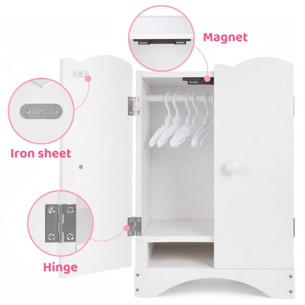 BABESIDE doll wardrobe open door shows easy access for dressing play.
