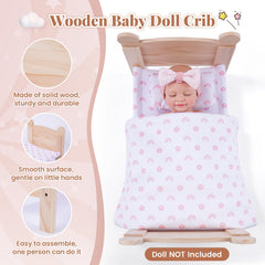 BABESIDE Durable Wooden Doll Bed built for daily pretend play