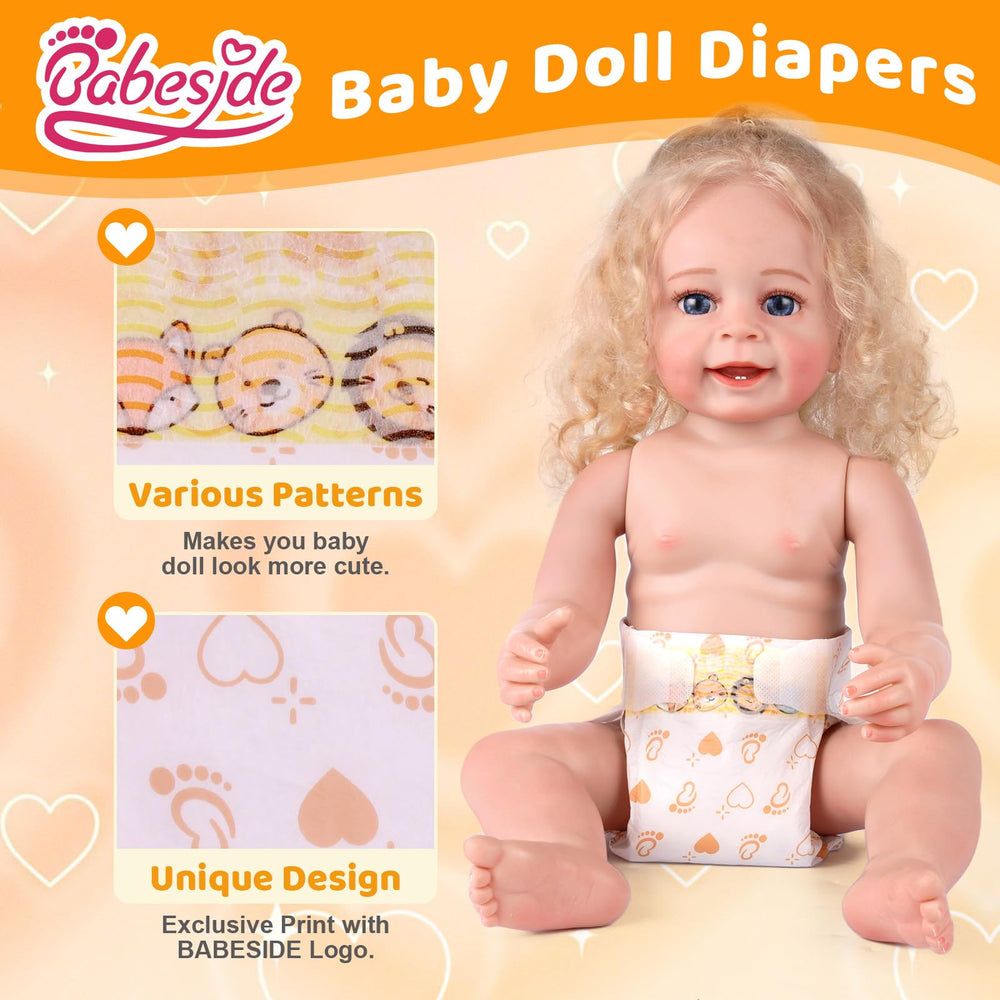 Easy-change BABESIDE doll diapers simplify dressing 17-24 inch reborn dolls.