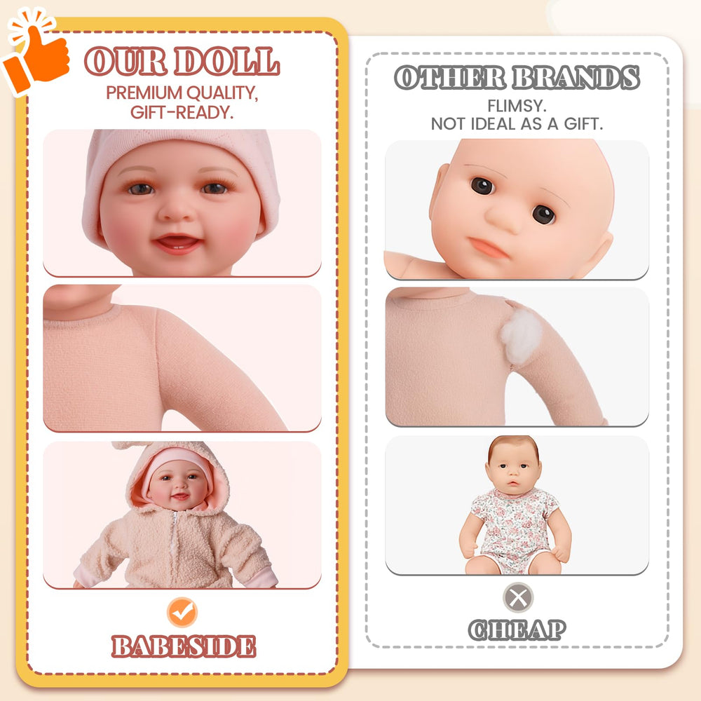 Babeside doll with included bottle enhances feeding-themed pretend play.