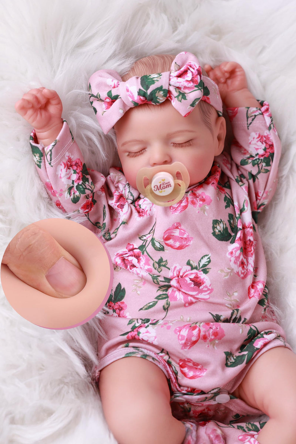 BABESIDE lifelike doll sleeping with closed eyes for comforting play