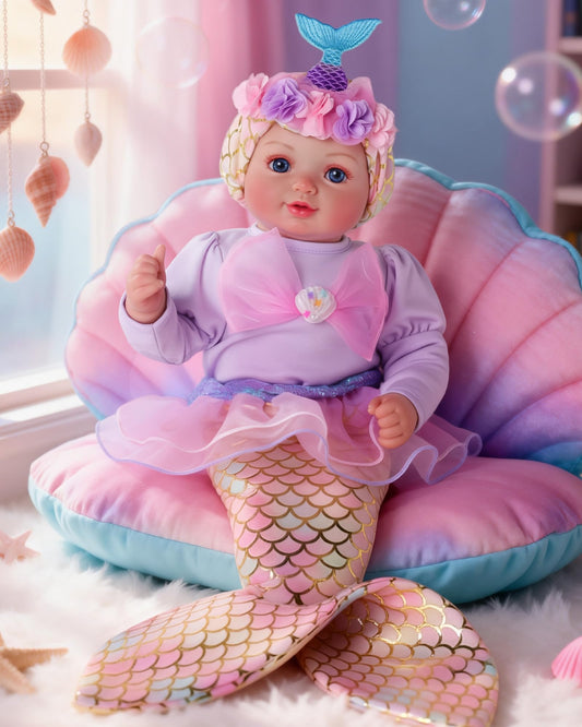 Babeside Mermaid Baby Doll with sparkling blue eyes for imaginative pretend play.